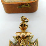 Victorian 10ct Gold, Blue Enamel Knight's Helmet Masonic Fob c1900 Antique