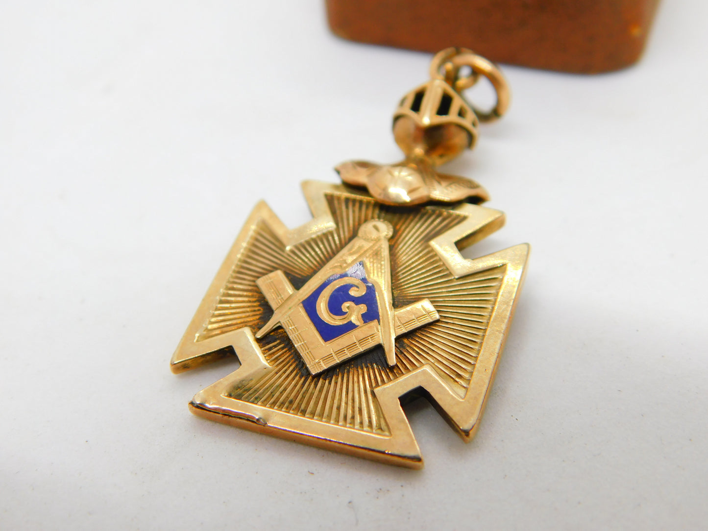 Victorian 10ct Gold, Blue Enamel Knight's Helmet Masonic Fob c1900 Antique