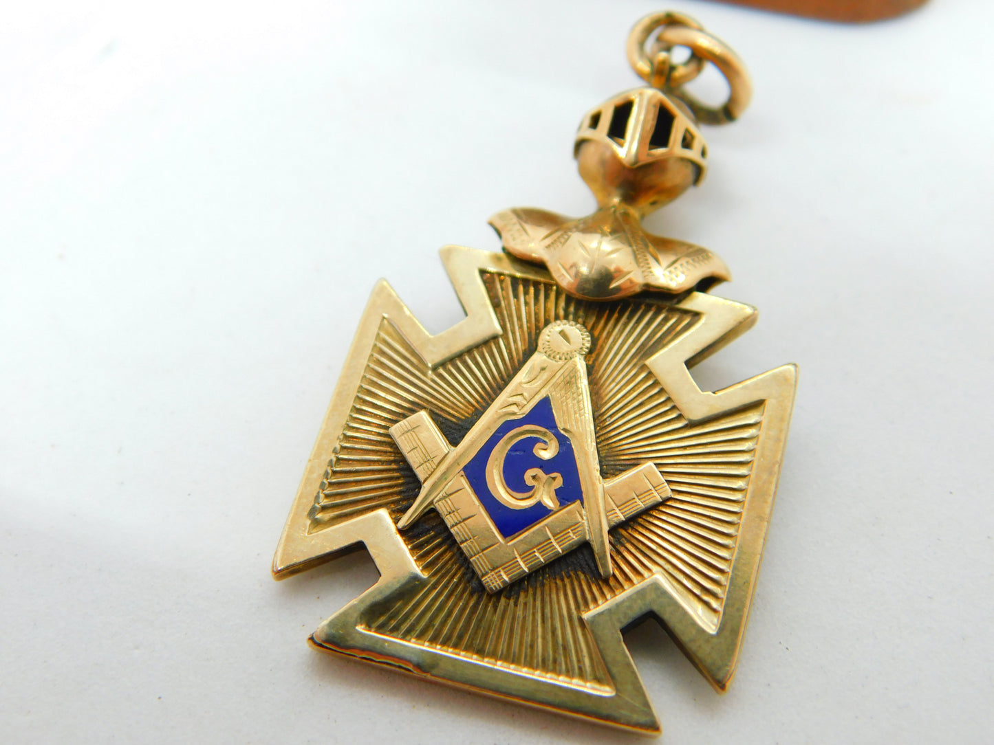 Victorian 10ct Gold, Blue Enamel Knight's Helmet Masonic Fob c1900 Antique