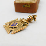 Victorian 10ct Gold, Blue Enamel Knight's Helmet Masonic Fob c1900 Antique