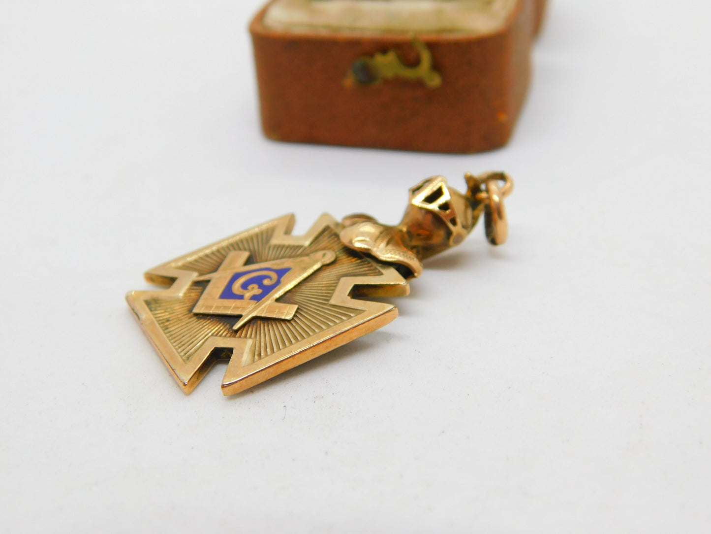 Victorian 10ct Gold, Blue Enamel Knight's Helmet Masonic Fob c1900 Antique