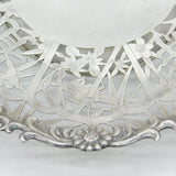 Chinese Export Sterling Silver Flower & Bird Pattern Salver Dish Antique c1930