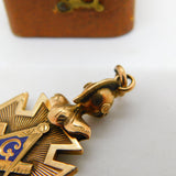 Victorian 10ct Gold, Blue Enamel Knight's Helmet Masonic Fob c1900 Antique