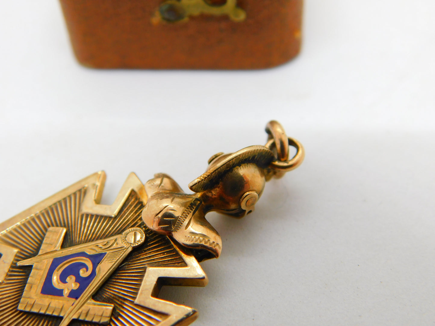 Victorian 10ct Gold, Blue Enamel Knight's Helmet Masonic Fob c1900 Antique