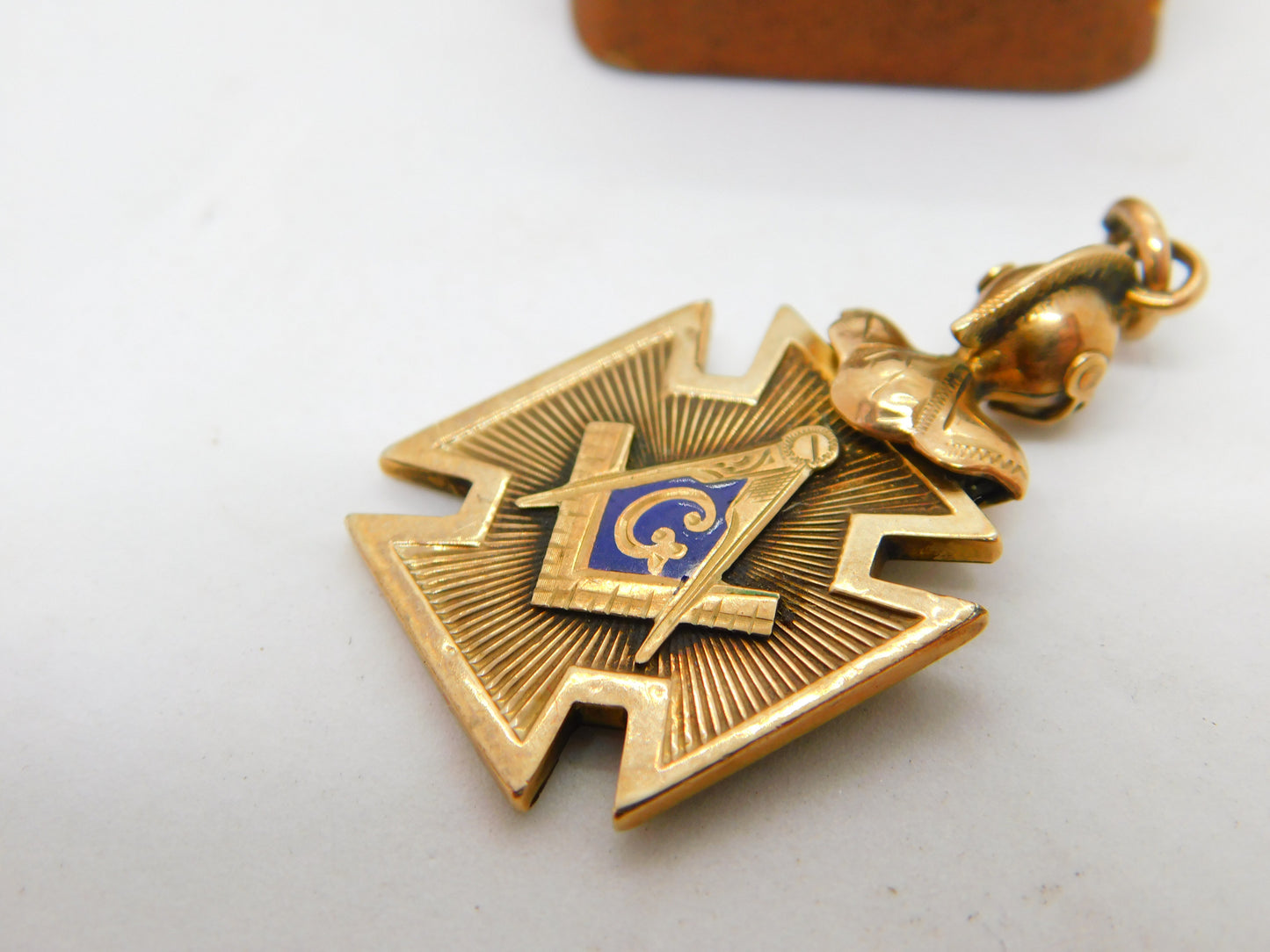 Victorian 10ct Gold, Blue Enamel Knight's Helmet Masonic Fob c1900 Antique