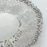 Chinese Export Sterling Silver Flower & Bird Pattern Salver Dish Antique c1930