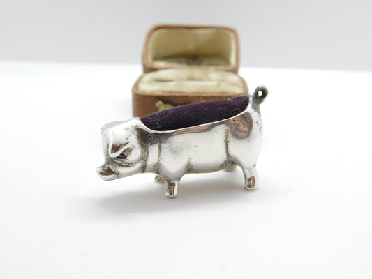 Sterling Silver Edwardian Style Pig Pin Cushion Vintage c1980