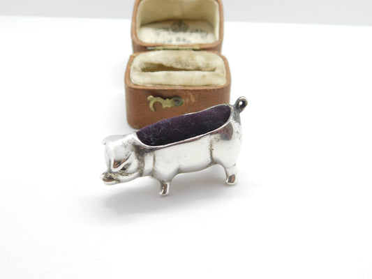 Sterling Silver Edwardian Style Pig Pin Cushion Vintage c1980