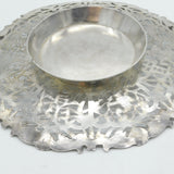 Chinese Export Sterling Silver Flower & Bird Pattern Salver Dish Antique c1930