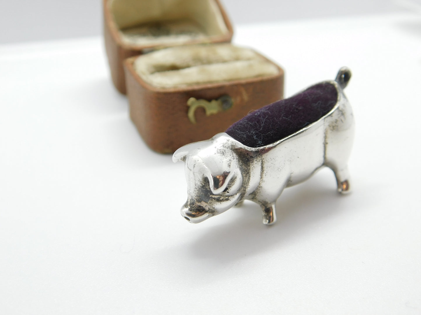 Sterling Silver Edwardian Style Pig Pin Cushion Vintage c1980