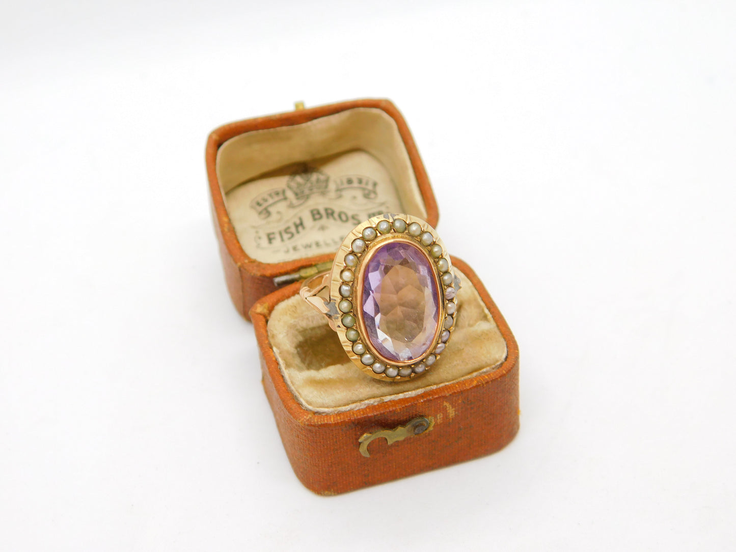 Victorian 9ct Gold, Seed Pearl & Amethyst Dress Ring Antique c1860 Size M UK