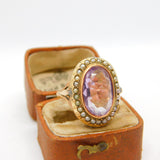 Victorian 9ct Gold, Seed Pearl & Amethyst Dress Ring Antique c1860 Size M UK