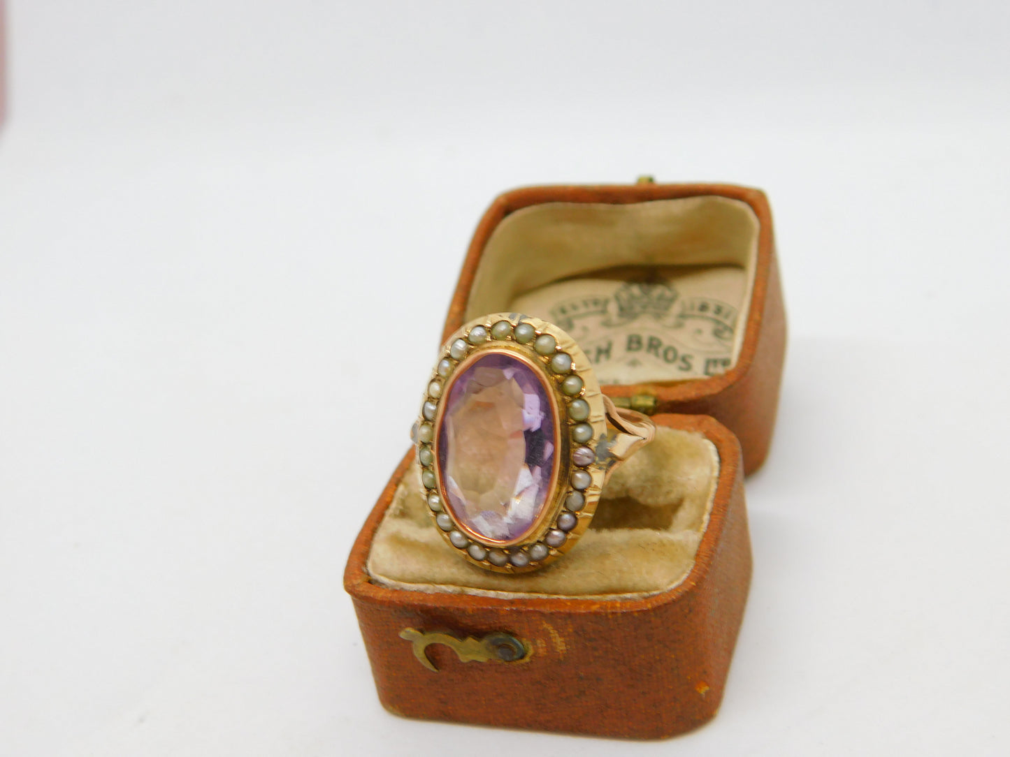 Victorian 9ct Gold, Seed Pearl & Amethyst Dress Ring Antique c1860 Size M UK