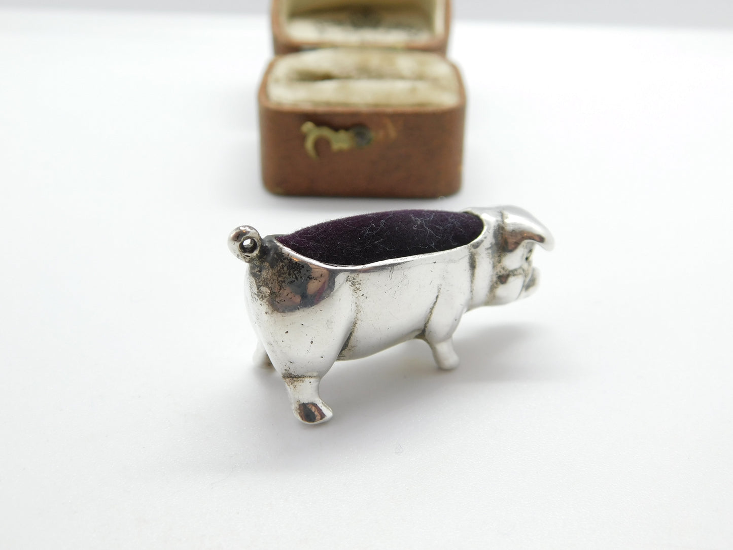 Sterling Silver Edwardian Style Pig Pin Cushion Vintage c1980