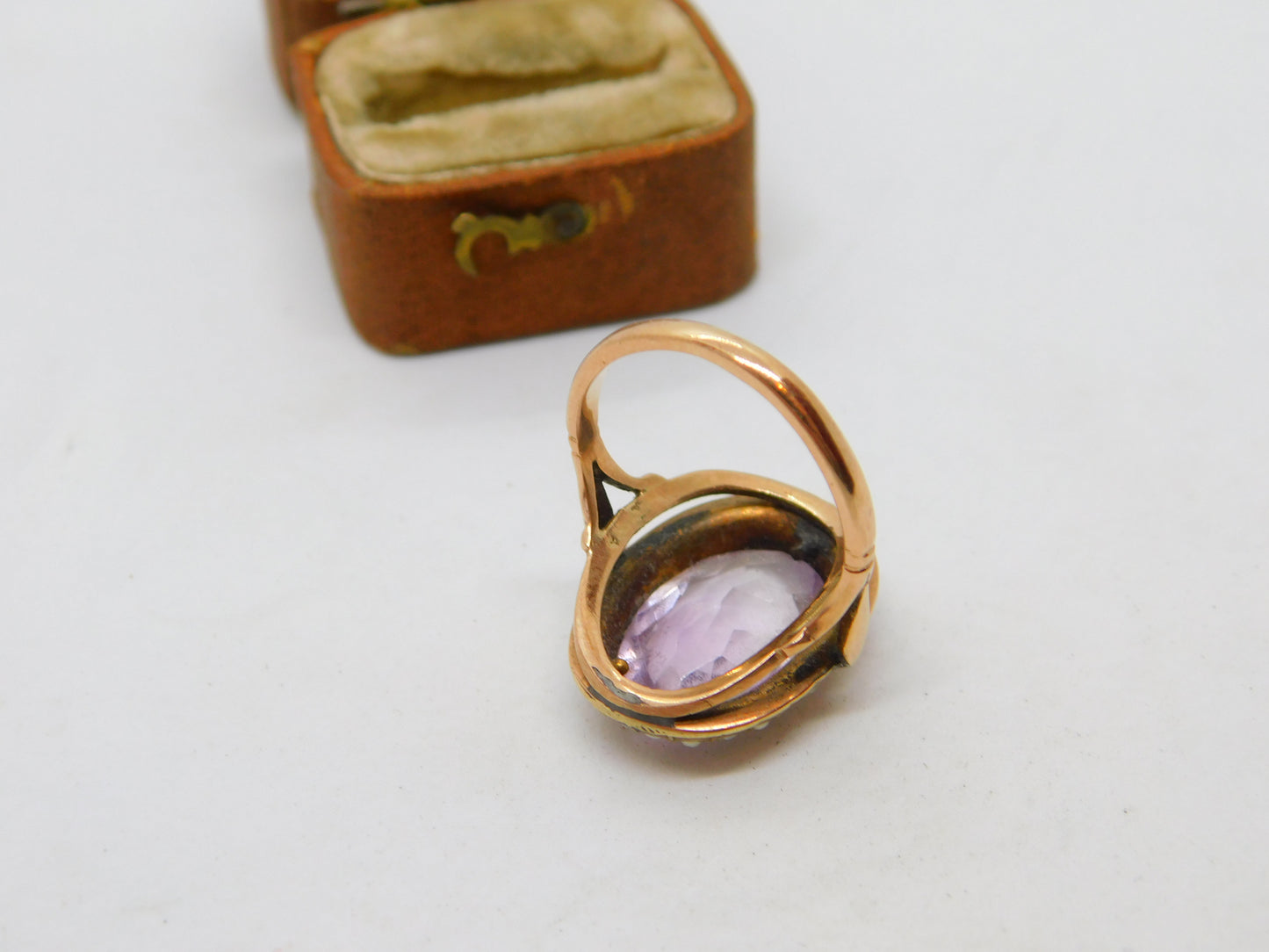 Victorian 9ct Gold, Seed Pearl & Amethyst Dress Ring Antique c1860 Size M UK