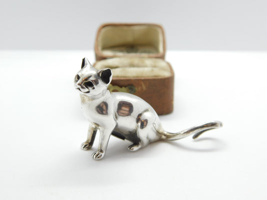 Saturno Sterling Silver Sitting Cat or Kitten Figurine Ornament Vintage c1990