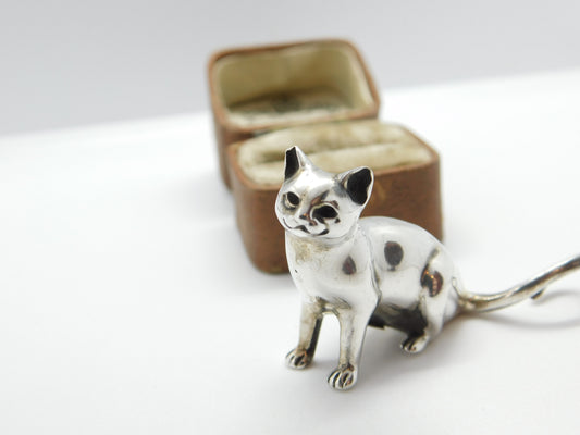 Saturno Sterling Silver Sitting Cat or Kitten Figurine Ornament Vintage c1990