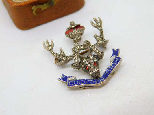 WWII-era Sterling Silver, Enamel & Paste Seaforth Highlanders Sweetheart Brooch