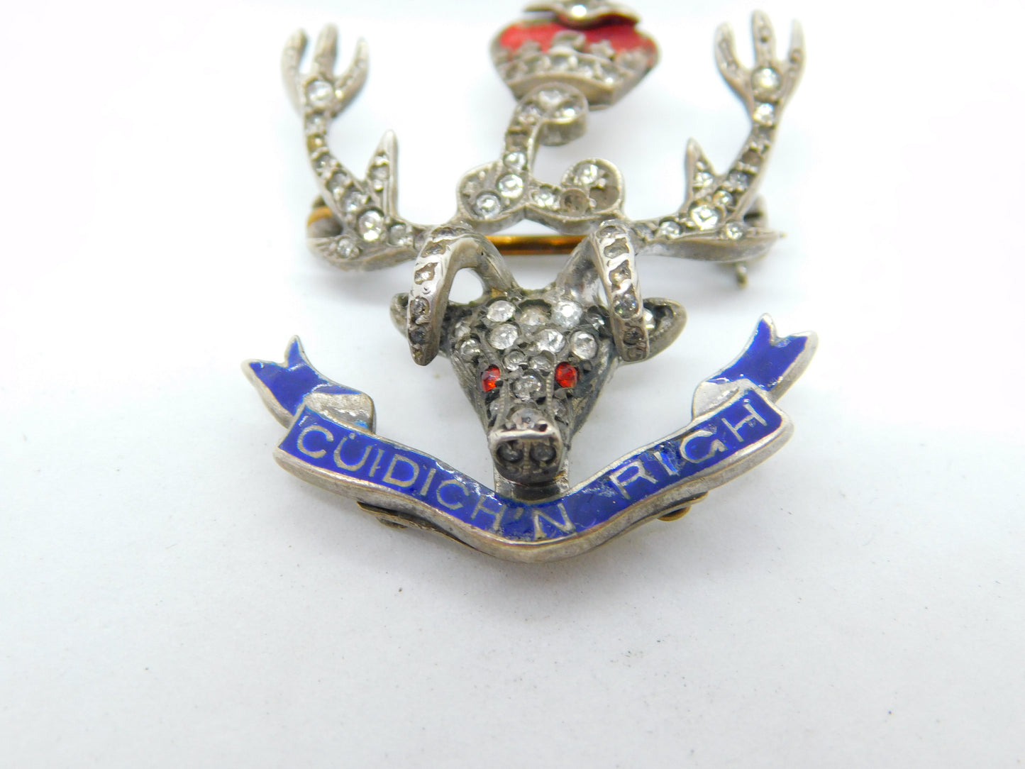 WWII-era Sterling Silver, Enamel & Paste Seaforth Highlanders Sweetheart Brooch