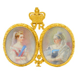 22ct Gold Mounted Queen Victoria Jubilee Portrait Watercolour Miniature Group Medallion Antique 1897