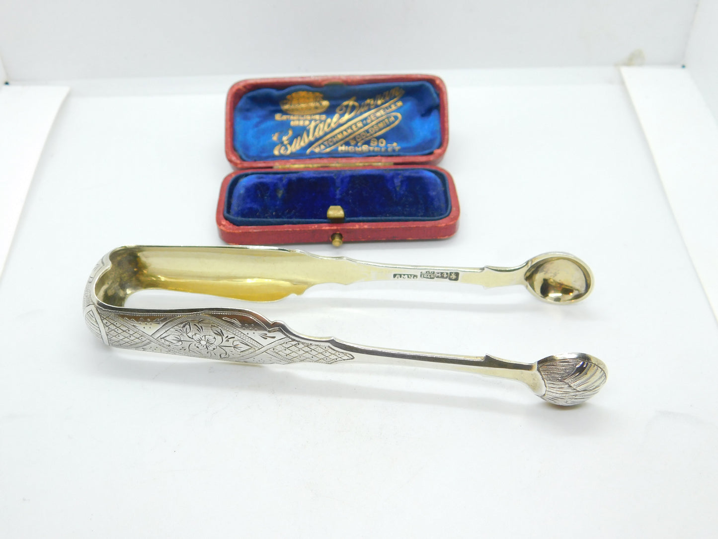 Imperial Russian Victorian Sterling Silver Gilt Sugar Tongs 1868 Moscow Viktor Savinkov