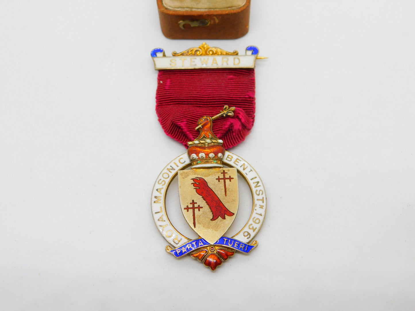 Sterling Silver Gilt Enamel Masonic Jewel Steward Medal 1936 Antique London