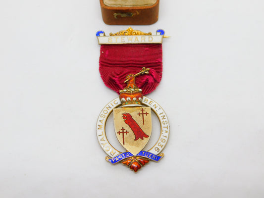 Sterling Silver Gilt Enamel Masonic Jewel Steward Medal 1936 Antique London