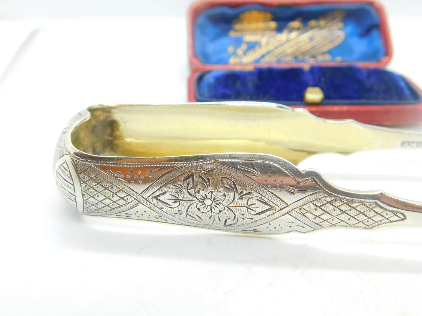 Imperial Russian Victorian Sterling Silver Gilt Sugar Tongs 1868 Moscow Viktor Savinkov