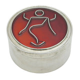 Ravissant Sterling Silver Red Enamel Stylised Figure Trinket Box Vintage