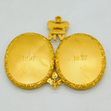 22ct Gold Mounted Queen Victoria Jubilee Portrait Watercolour Miniature Group Medallion Antique 1897