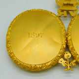 22ct Gold Mounted Queen Victoria Jubilee Portrait Watercolour Miniature Group Medallion Antique 1897