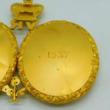 22ct Gold Mounted Queen Victoria Jubilee Portrait Watercolour Miniature Group Medallion Antique 1897