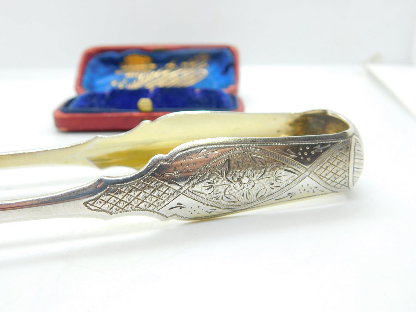 Imperial Russian Victorian Sterling Silver Gilt Sugar Tongs 1868 Moscow Viktor Savinkov