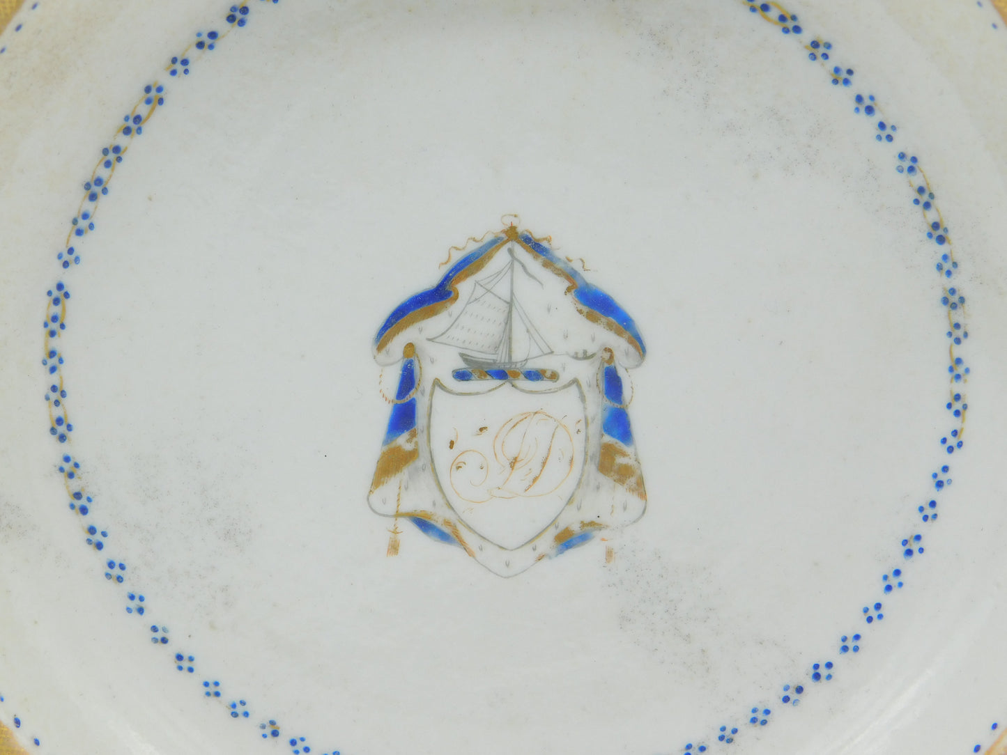 Early Ceramic Hand Painted Dish with Duncan Family Armorial Crest c1760 Georgian