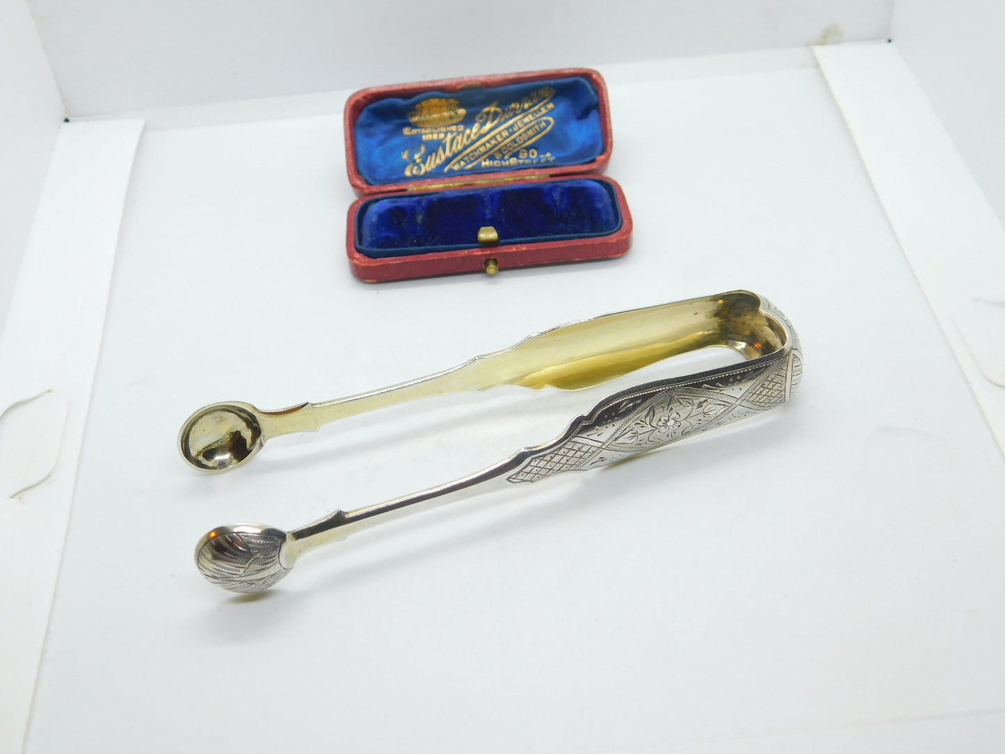 Imperial Russian Victorian Sterling Silver Gilt Sugar Tongs 1868 Moscow Viktor Savinkov