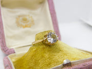 9ct Yellow Gold & Diamond Paste Solitaire Ring Vintage 1989 London Size N 1/2 UK