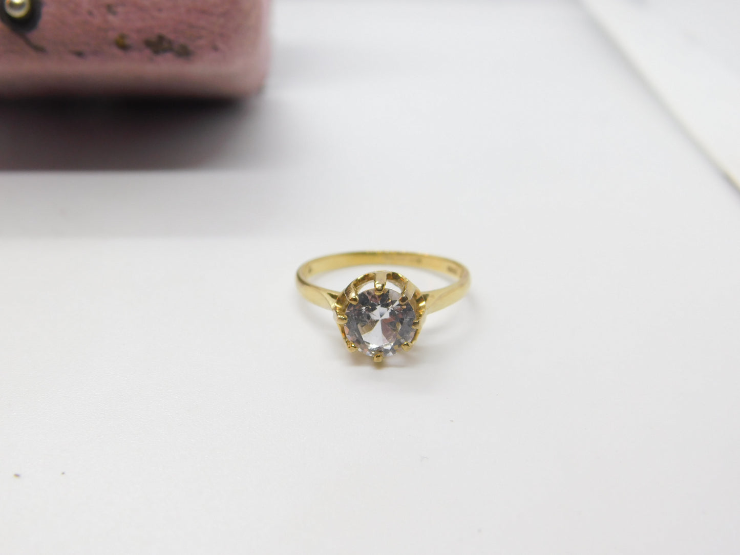 9ct Yellow Gold & Diamond Paste Solitaire Ring Vintage 1989 London Size N 1/2 UK