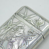 Sampson Mordan Victorian Sterling Silver Bird & Butterfly Vesta Case Antique 1881 London