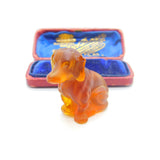 Large Czech Amber Glass Cracker Charm in Dachshund Dog Form Antique c1920
