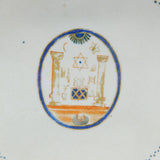 Early Chinese Masonic Hand Painted Plate or Dish with Devil Head & Symbols c1750