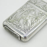 Sampson Mordan Victorian Sterling Silver Bird & Butterfly Vesta Case Antique 1881 London