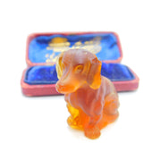 Large Czech Amber Glass Cracker Charm in Dachshund Dog Form Antique c1920