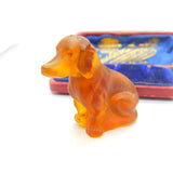 Large Czech Amber Glass Cracker Charm in Dachshund Dog Form Antique c1920