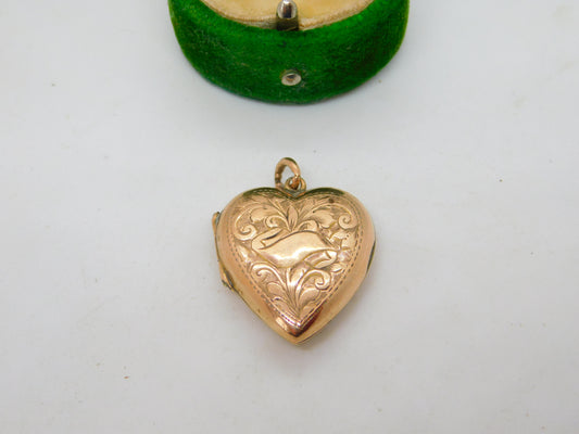 Victorian 9ct Rose Gold Back & Front Floral Heart Locket Pendant Antique c1890