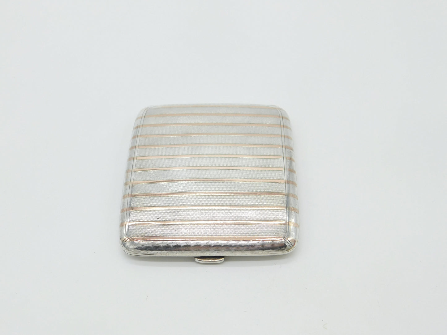 Sterling Silver & 9ct Rose Gold Lined Cigarette Case Antique 1924 Birmingham