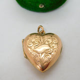 Victorian 9ct Rose Gold Back & Front Floral Heart Locket Pendant Antique c1890