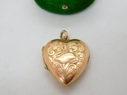 Victorian 9ct Rose Gold Back & Front Floral Heart Locket Pendant Antique c1890