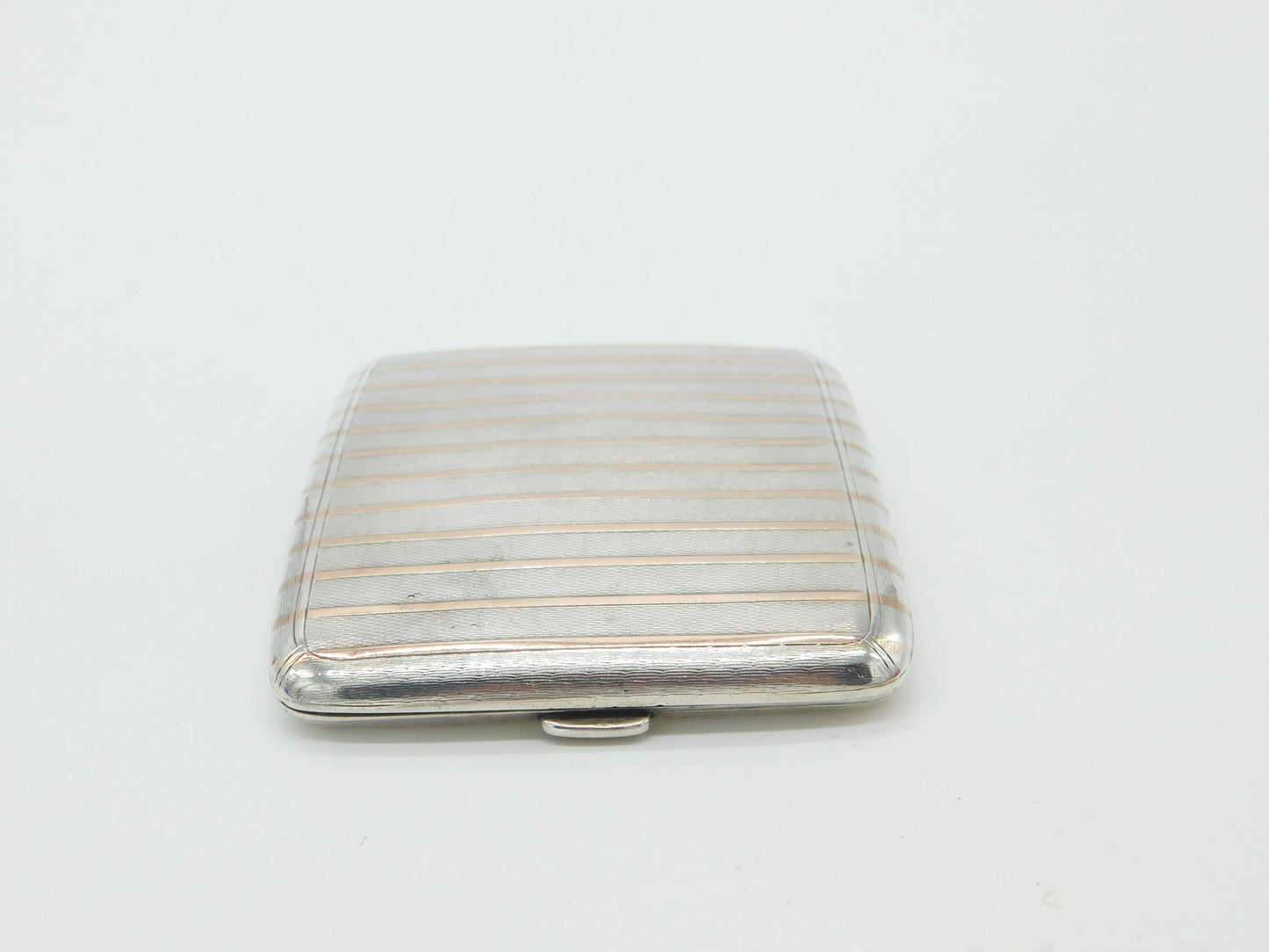 Sterling Silver & 9ct Rose Gold Lined Cigarette Case Antique 1924 Birmingham