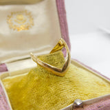 9ct Yellow Gold Textured Pattern Wishbone Ring Vintage 1976 Birmingham