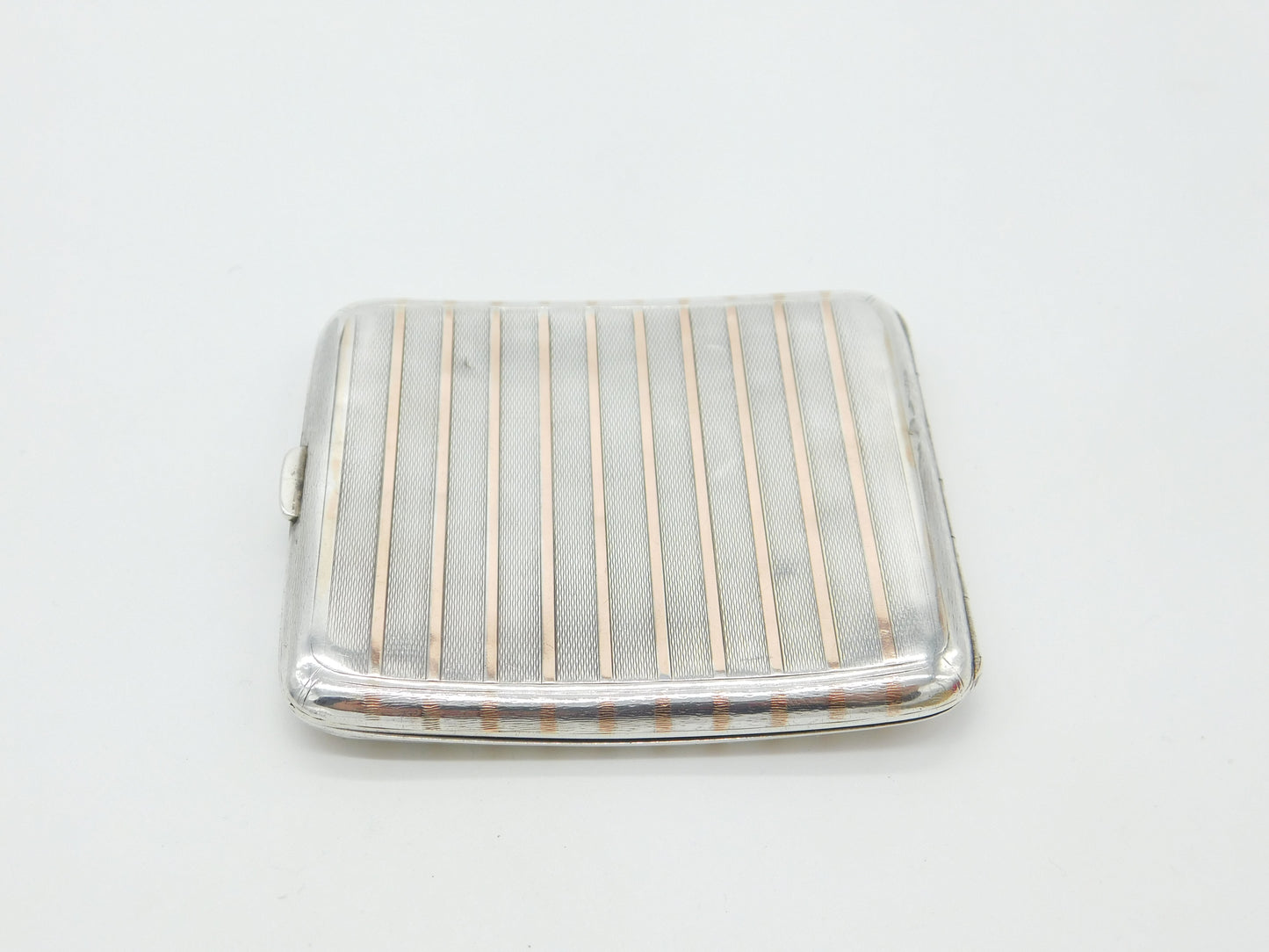 Sterling Silver & 9ct Rose Gold Lined Cigarette Case Antique 1924 Birmingham